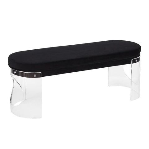 Lumisource Clarity Contemporary/Glam Bench in Clear Acrylic and Black Velvet