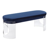 Lumisource Clarity Contemporary/Glam Bench in Clear Acrylic and Navy Blue Velvet
