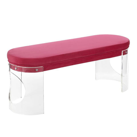 Lumisource Clarity Contemporary/Glam Bench in Clear Acrylic and Pink Velvet