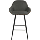 Lumisource Clubhouse Contemporary 26" Counter Stool with Black Frame and Grey Vintage Faux Leather - Set of 2