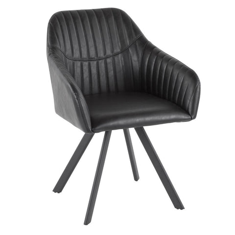 Lumisource Clubhouse Contemporary Pleated Chair in Black Faux Leather - Set of 2
