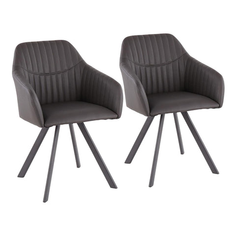 Lumisource Clubhouse Contemporary Pleated Chair in Black Metal and Charcoal Faux Leather - Set of 2
