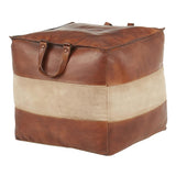 Lumisource Cobbler Industrial Pouf in Brown Leather and Tan Canvas