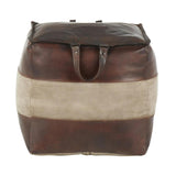 Lumisource Cobbler Industrial Pouf in Espresso Leather and Tan Canvas