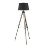 Lumisource Compass Mid-Century Modern Floor Lamp in Grey Washed Wood and Black Shade
