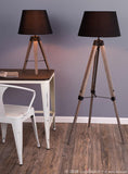 Lumisource Compass Mid-Century Modern Floor Lamp in Grey Washed Wood and Black Shade