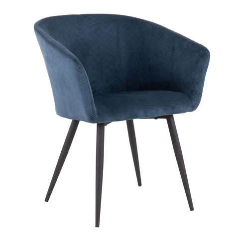 Lumisource Corazza Contemporary Accent Chair in Black Metal and Blue Corduroy