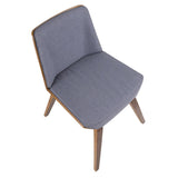 Lumisource Corazza Mid-Century Modern Dining/Accent Chair in Walnut and Blue Fabric