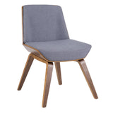 Lumisource Corazza Mid-Century Modern Dining/Accent Chair in Walnut and Blue Fabric