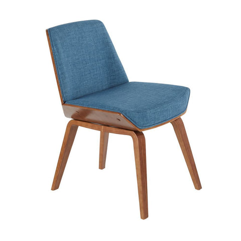 Lumisource Corazza Mid-Century Modern Dining/Accent Chair in Walnut and Dark Blue Fabric