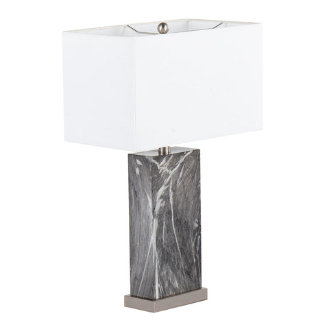 Lumisource Cory Contemporary Table Lamp in Black Marble and Stainless Steel with White Linen Shade