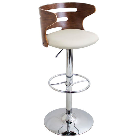 Lumisource Cosi Mid-Century Modern Adjustable Barstool with Swivel in Walnut and Cream Faux Leather