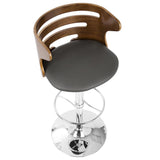 Lumisource Cosi Mid-Century Modern Adjustable Barstool with Swivel in Walnut and Grey Faux Leather