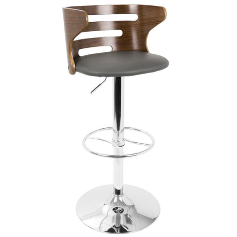 Lumisource Cosi Mid-Century Modern Adjustable Barstool with Swivel in Walnut and Grey Faux Leather