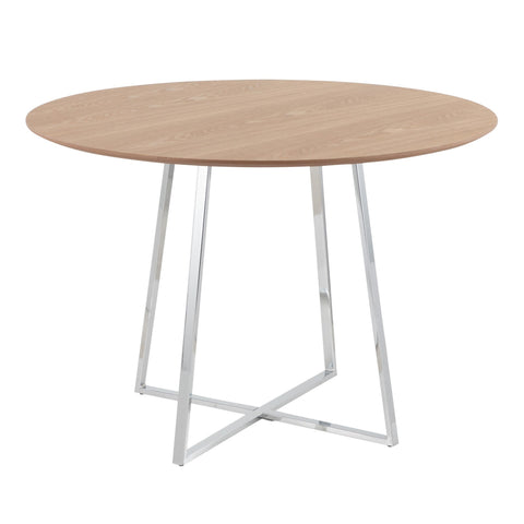 Lumisource Cosmo Contemporary/Glam Dining Table in Chrome and Natural Wood Top
