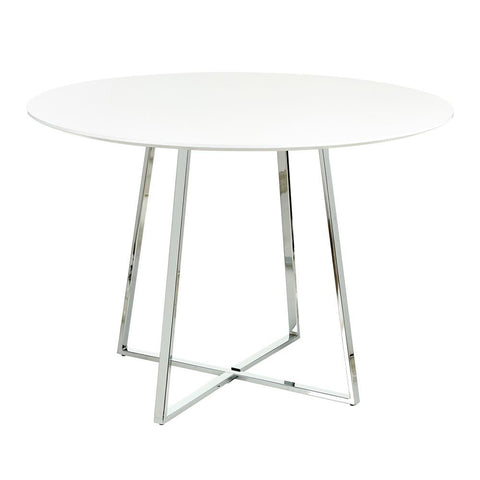 Lumisource Cosmo Contemporary/Glam Dining Table in Chrome and White Wood Top