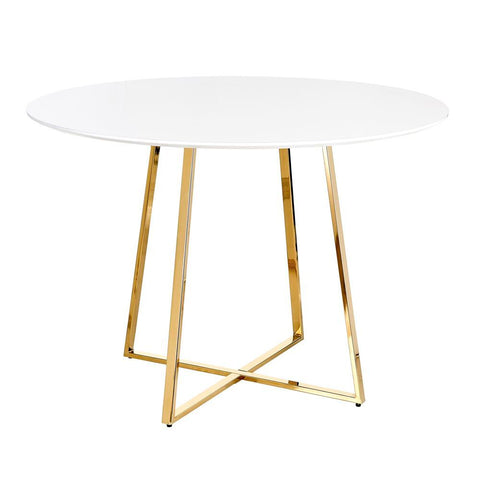 Lumisource Cosmo Contemporary/Glam Dining Table in Gold Metal and White Wood Top