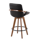 Lumisource Cosmo Mid-Century Counter Stool in Walnut and Black Faux Leather