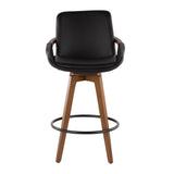 Lumisource Cosmo Mid-Century Counter Stool in Walnut and Black Faux Leather