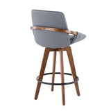 Lumisource Cosmo Mid-Century Counter Stool in Walnut and Grey Faux Leather