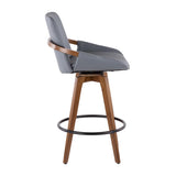 Lumisource Cosmo Mid-Century Counter Stool in Walnut and Grey Faux Leather