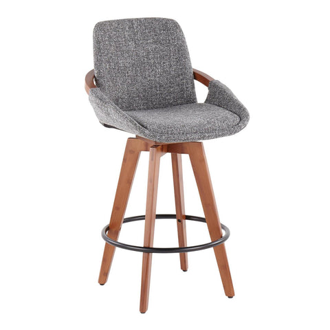 Lumisource Cosmo Mid-Century Counter Stool in Walnut and Grey Noise Fabric