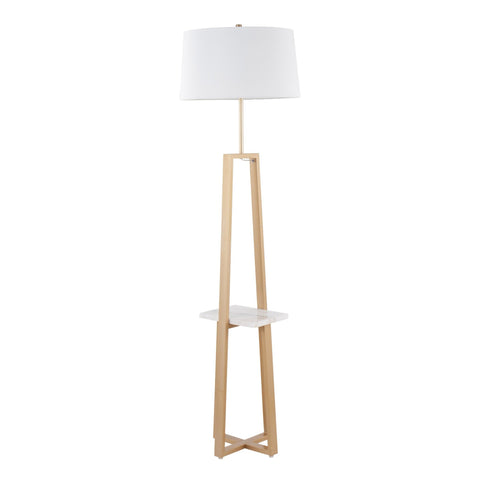 Lumisource Cosmo Shelf Contemporary/Glam Floor Lamp in White Marble and Gold Metal with White Linen Shade