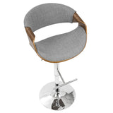 Lumisource Curvo Mid-Century Modern Adjustable Barstool with Swivel in Walnut and Light Grey