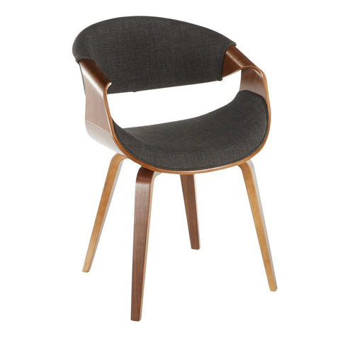Lumisource Curvo Mid-Century Modern Dining/Accent Chair in Walnut and Charcoal Fabric