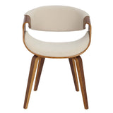 Lumisource Curvo Mid-Century Modern Dining/Accent Chair in Walnut and Cream Fabric