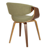 Lumisource Curvo Mid-Century Modern Dining/Accent Chair in Walnut and Green Fabric
