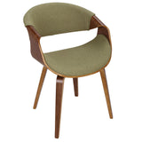Lumisource Curvo Mid-Century Modern Dining/Accent Chair in Walnut and Green Fabric