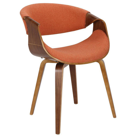 Lumisource Curvo Mid-Century Modern Dining/Accent Chair in Walnut and Orange Fabric