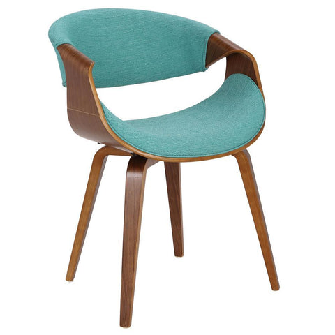 Lumisource Curvo Mid-Century Modern Dining/Accent Chair in Walnut and Teal Fabric