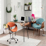 Lumisource Curvo Mid-Century Modern Office Chair in Walnut Wood and Orange Fabric