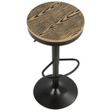 Lumisource Dakota Industrial Adjustable Barstool with Swivel in Black Metal and Brown Pressed, Wood Grain Bamboo - Set of 2