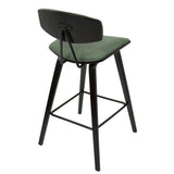 Lumisource Damato 26" Mid-Century Modern Counter Stool in Espresso with Green Fabric - Set of 2