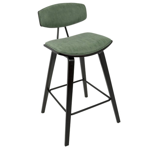 Lumisource Damato 26" Mid-Century Modern Counter Stool in Espresso with Green Fabric - Set of 2