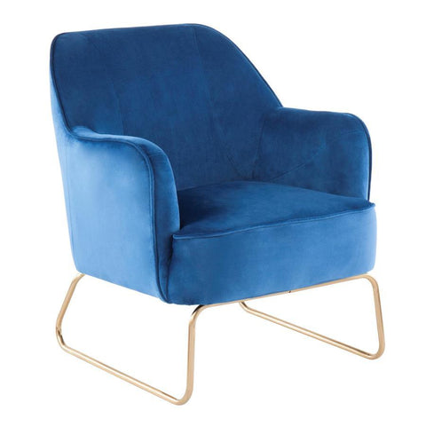 Lumisource Daniella Contemporary Accent Chair in Gold Metal and Blue Velvet