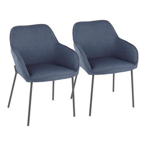 Lumisource Daniella Contemporary Dining Chair in Black Metal and Blue Fabric - Set of 2