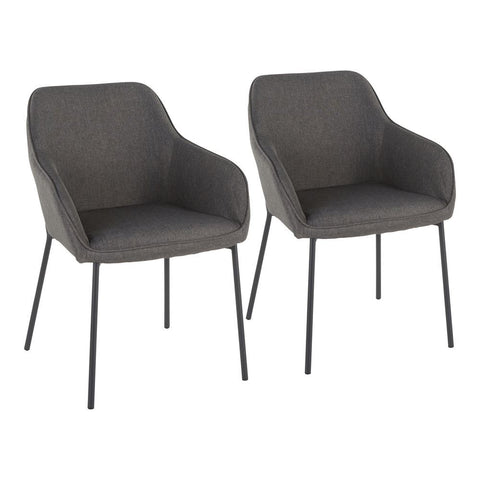 Lumisource Daniella Contemporary Dining Chair in Black Metal and Charcoal Fabric - Set of 2