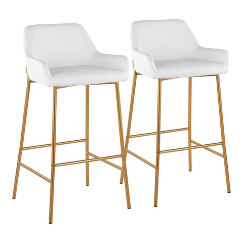 Lumisource Daniella Contemporary/Glam Fixed-Height Bar Stool in Gold Metal and White Faux Leather - Set of 2
