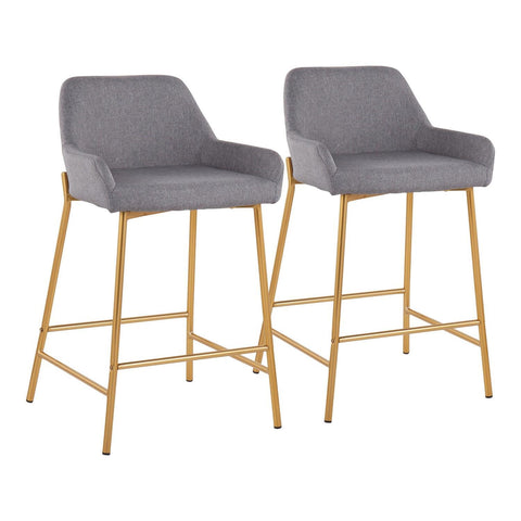 Lumisource Daniella Contemporary/Glam Fixed-Height Counter Stool in Gold Metal and Grey Fabric - Set of 2