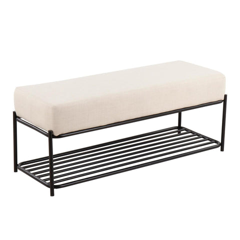 Lumisource Daniella Contemporary Shelf Bench in Black Steel and Cream Fabric