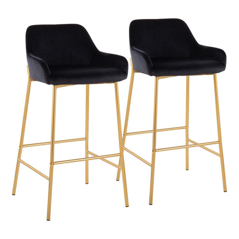 Lumisource Daniella Contemporary-glam Fixed-Height Bar Stool in Gold Metal and Black Velvet - Set of 2