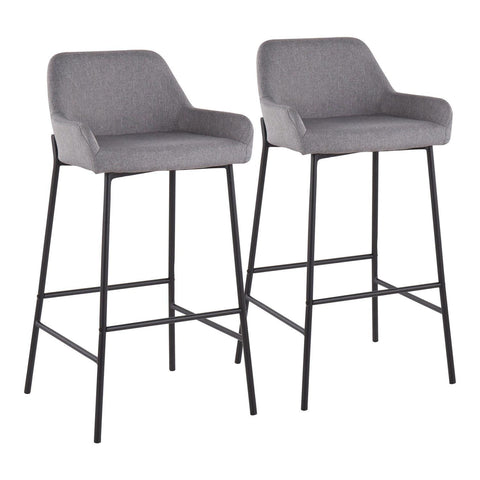 Lumisource Daniella Industrial Fixed-Height Bar Stool in Black Metal and Grey Fabric - Set of 2