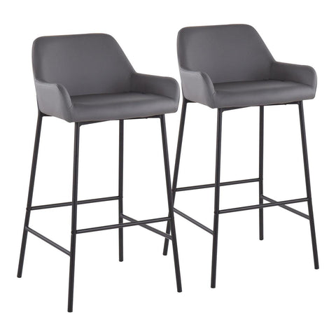 Lumisource Daniella Industrial Fixed-Height Bar Stool in Black Metal and Grey Faux Leather - Set of 2