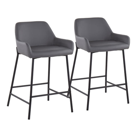 Lumisource Daniella Industrial Fixed-Height Counter Stool in Black Metal and Grey Faux Leather - Set of 2