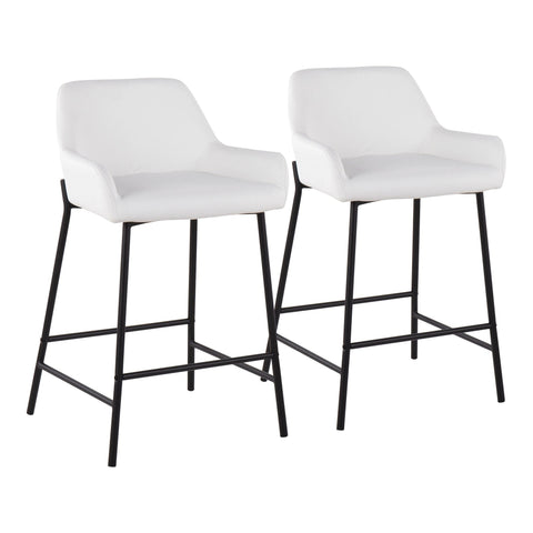 Lumisource Daniella Industrial Fixed-Height Counter Stool in Black Metal and White Faux Leather - Set of 2