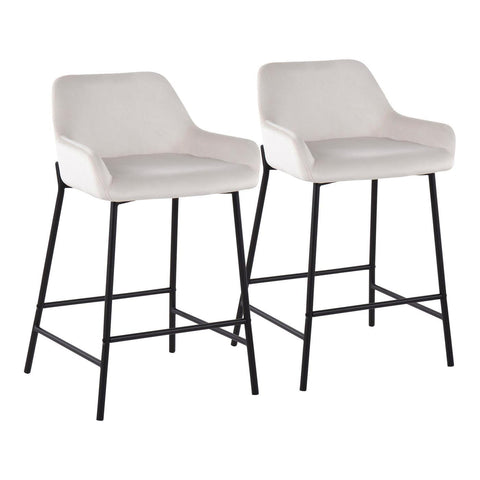 Lumisource Daniella Industrial Fixed-Height Counter Stool in Black Metal and White Velvet - Set of 2